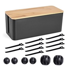 Cable Management Box - Wooden Style Cord Organizer to Hide Medium, Black