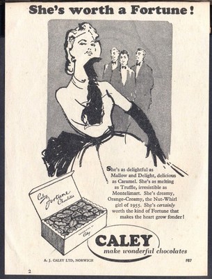 Caley's FORTUNE Pralinen - Vintage (KEINE Repro) 50er Jahre Werbung. Kostenloser Versand UK