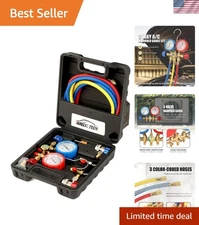 3-Way AC Manifold Gauge Set with 5FT Hoses for R134A/R12/R22/R502 Refrigerants