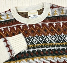 VTG 70s Heathmoor Nordic Ski Sweater M Ivory Multicolor Acrylic Winter Lodge