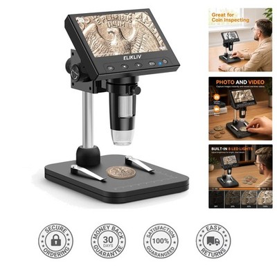 Portable 4.3'' LCD Coin Microscope 1000x with Adjustable LED Lights - STEM Ready