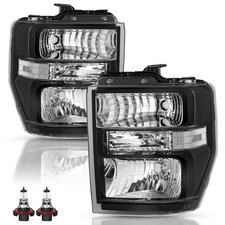 Headlight Assembly Set 2008-2021 E-Series Super Duty Black Clear Reflector