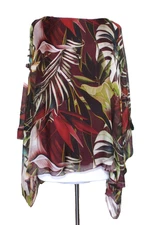 Elizabeth's Boutique Tunic Top L Tropical Print Silk Chiffon Asymmetric Hem