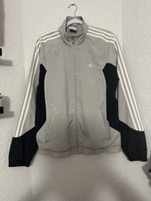 Adidas Jacket Mens Gray and Navy Blue Vintage Y2K Full Zip Up Windbreaker Size M