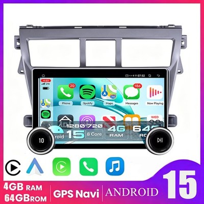 For Toyota VIOS Yaris 2007-2012 CarPlay Car Radio Stereo GPS Navi 64G Android 15