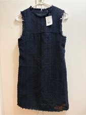 NWT Mango Tina Navy Textured Tweed Sleeveless Mini Dress Size 2