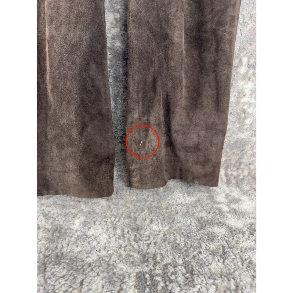 Pantalones de tiro alto de cuero gamuza suave forrados en marrón Emanuel Ungaro talla 10 Foto 2 de 4