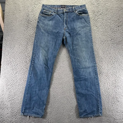M&S Blue Harbour Stormwear Jeans Mens 36x33 Blue Cotton Denim Straight Leg Faded - Image 1 of 4