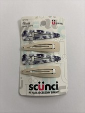 Scunci 4pc Salon Hair Clips Beige Animal Print Barrettes Accents 2.5 inch 37174