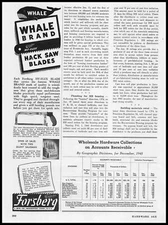 1946 Forsberg Mfg Co Bridgeport Connecticut Whale Brand Hack Saw Blades Print Ad