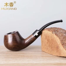 Handmade Ebony Wooden Tobacco Pipe 9mm Bent Curved Stem Rack Scarper Gift Box