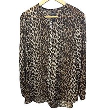 CLARA SUNWOO Women s Animal Print Button Down Top/Coverup Brown Size Medium