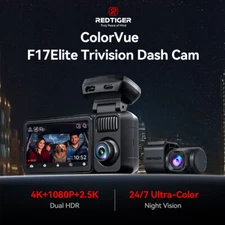 REDTIGER 3 Channel 4K+2.5K+1080P Front Rear Inside 128GB Car Dash Cam 5GHz WiFi