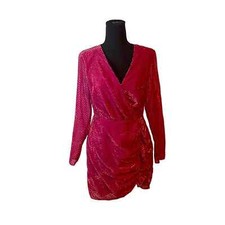Keepsake pink velvet polka dot  faux wrap dress size medium