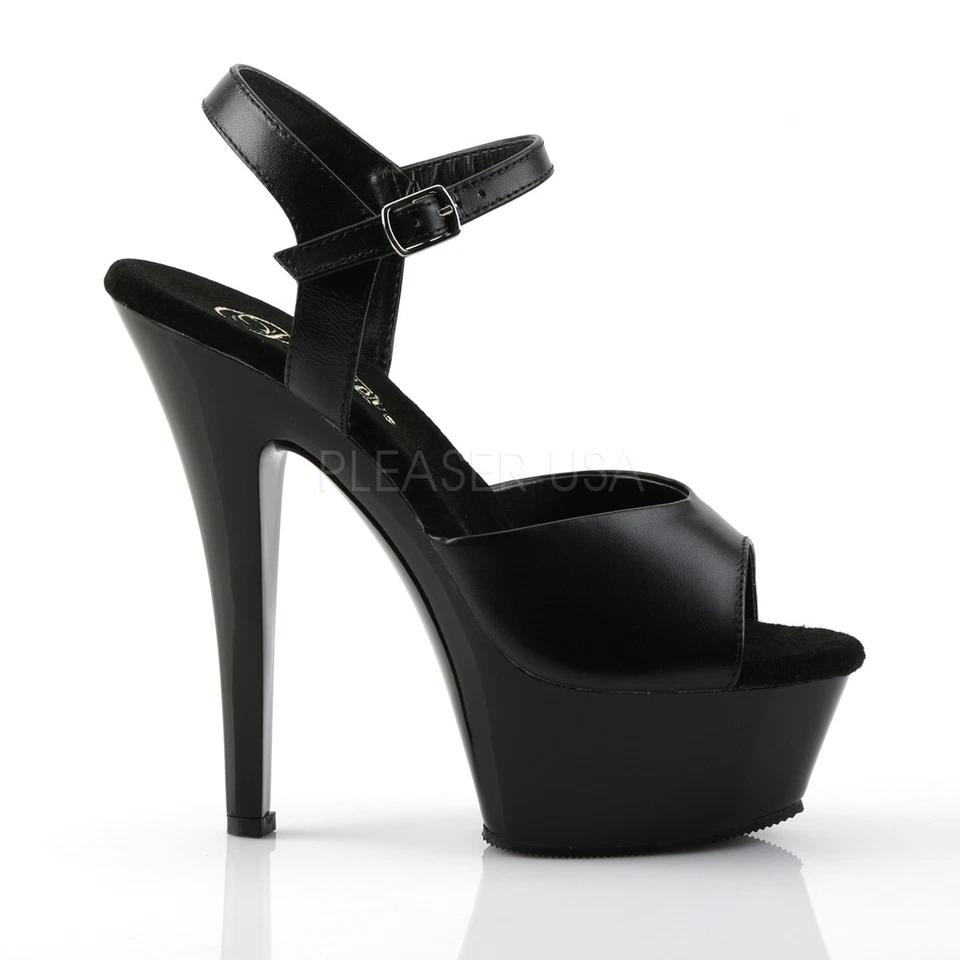 PLEASER Sexy Cuero Negro Plataforma 6" Tacones Stripper Hot Pole Bailarín Zapatos Foto 2 de 4