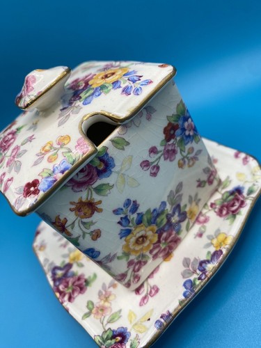 Vintage 30s Royal Winton Marguerite Chintz Lidded Jam/Marmalade Pot & Under Tray - Picture 3 of 14