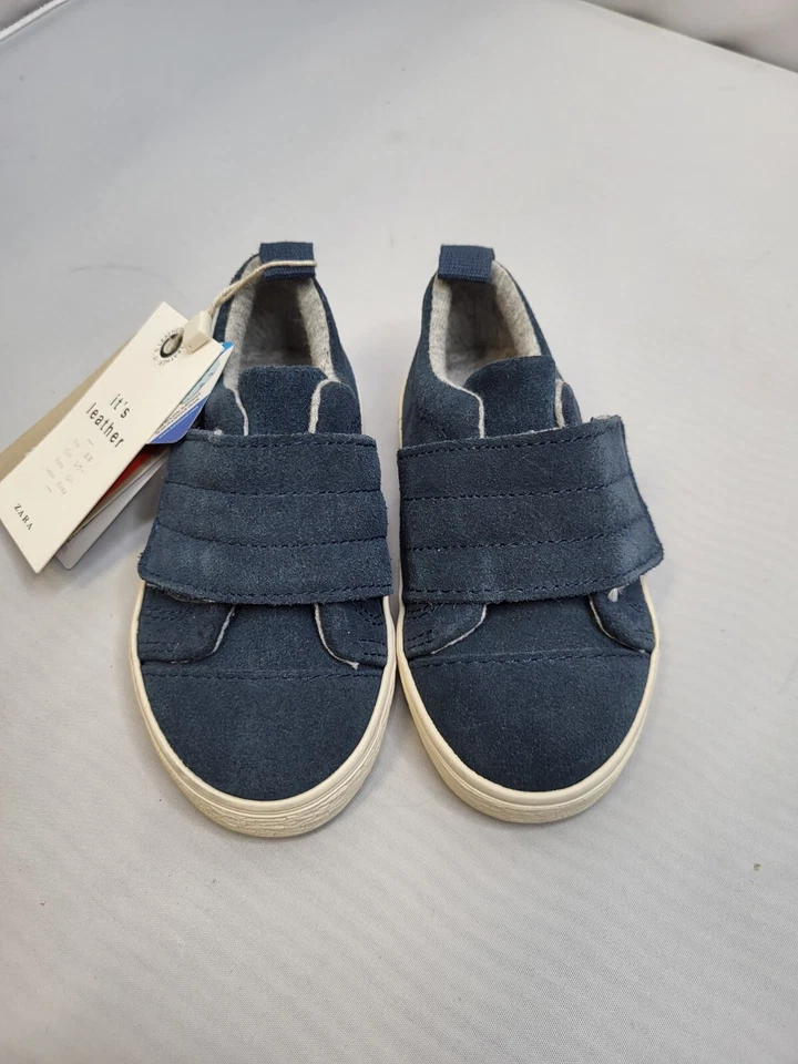 ZARA BABY AZUL BLANCO Snickers CUERO TALLA EE. UU. 4 UE 20 #B983B Foto 4 de 4