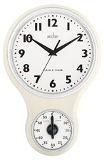 Acctim Kitchen Time Wall Clock Timer Quartz Retro Style Domed Glass Cream 20cm