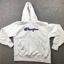 Champion Hoodie Women Medium White Reverse Weave Embroidered Hooded Sweatshirt