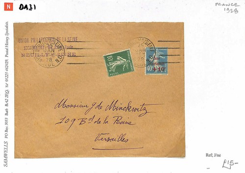FRANCE Cover Seine *Caisse D'Amotisement* Charity Surcharge 1928 Sower DA31 - Picture 5 of 6