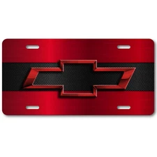 Chevy ART Chevrolet Red Bow-tie on Carbon Fiber  look Aluminum License Plate Tag