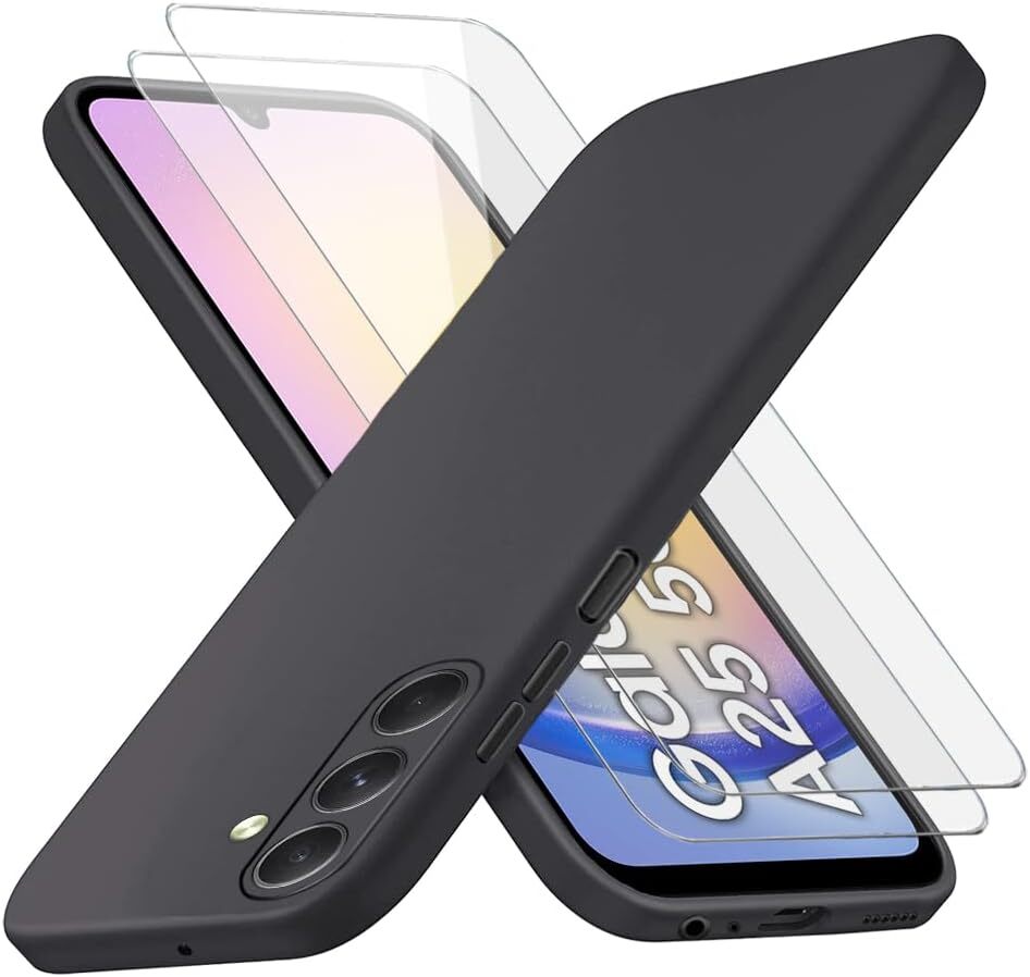 Coque Silicone + 2 Verres Trempés Pour Samsung Galaxy A05S - Noir Mat - Anti-choc - Neuf