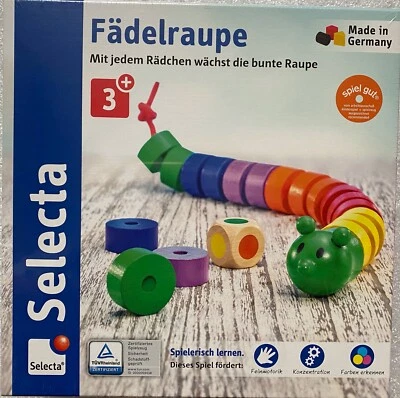 SELECTA, SCHMIDT SPIELE Selecta Spiel & Puzzle Fädelraupe Würfelspiel Holzspielzeug Kleinkindspiel 63005
