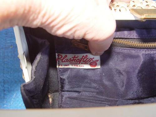 Vintage Plastic Flex PlastiFlex Rectangular Box Purse Bag 1940s Cream with Tag - Picture 7 of 18
