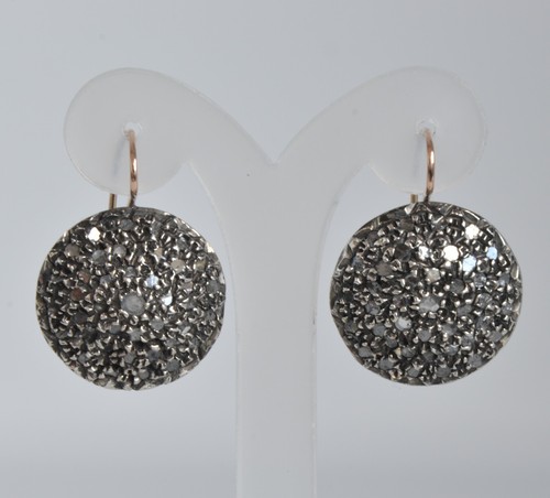 Orecchini antichi (toppa) oro 14 Kt argento e rose di Diamanti - Foto 2 di 5