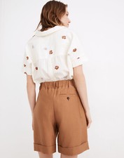 Madewell Caldwell Pleated Pull On Shorts Size 6 Hickory Brown / Tan Rolled Cuffs