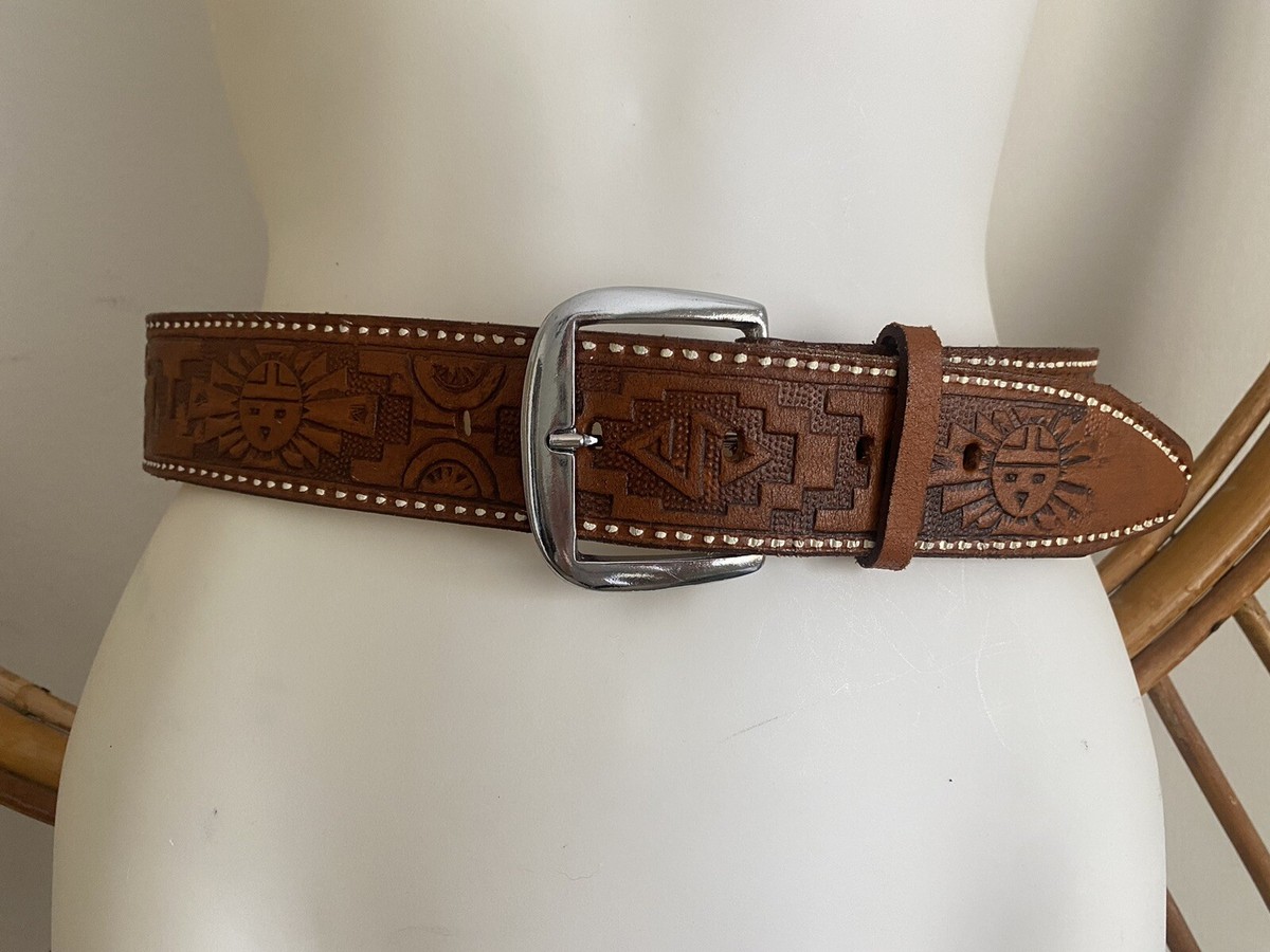 Tooled leather at southwestern aztec belt | eBay display picture 2