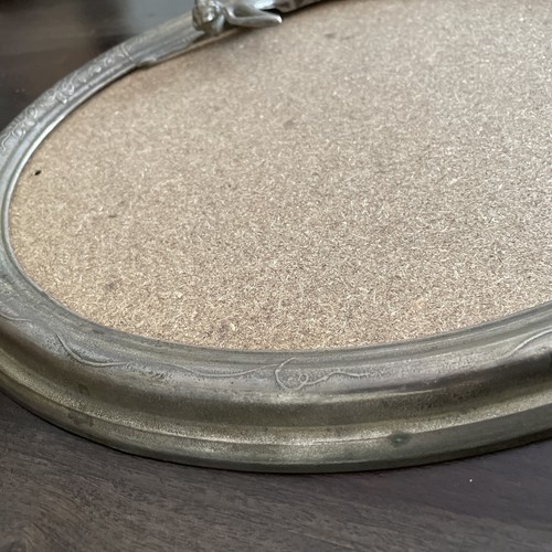 Vintage Art Deco Nouveau Pewter Frame for Mirror 3D Lady Vanity Oval 13.5" x 11" - Picture 6 of 10