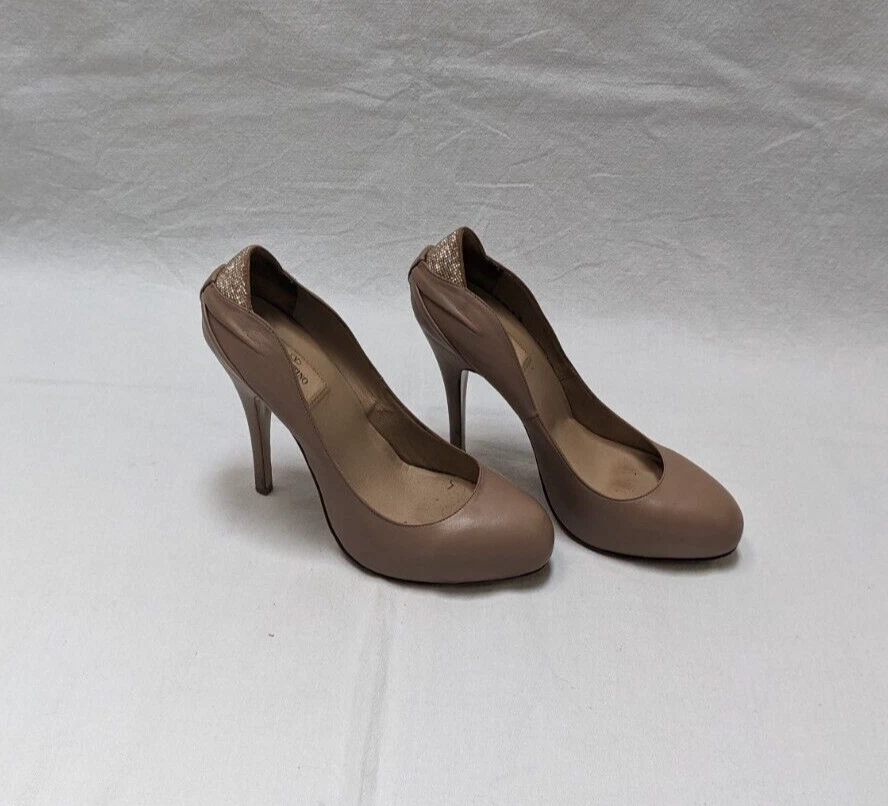 Décolleté Valentino tacco beige viuve in pelle impreziosita plateau taglia 38 US 8