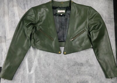 Women's 100% Genuine Lambskin Leather Green Crop Moto Bolero Shrug