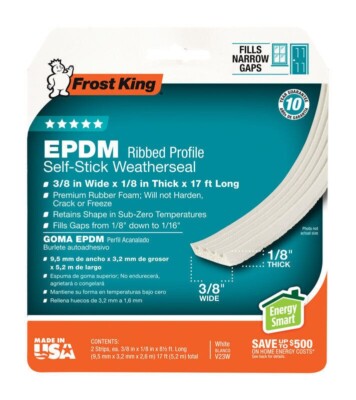 Frost King Ribbed Rubber Self-Stick Weatherseal Tape V23WA 3/8'' W 1/8'' T 17 ft L