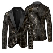 Hot Mens Bling Sequins Tuxedo Suit One Button Party Coat Blazer Suit Jacket Tops
