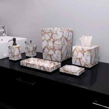 White Agate Bathroom Accessories Sets, Soap Dispenser Agate Bath Sets Decor