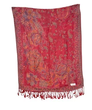 Jeruselum 100% Cashmere Multi Floral Design Red Pashmina Soft Scarf 28" x 70"