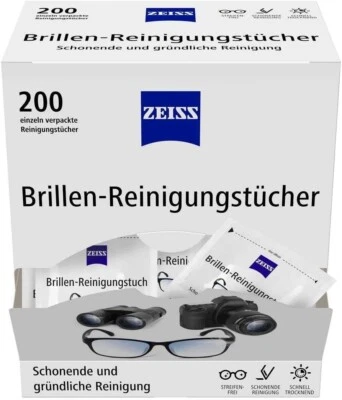 BRANDED ZEISS Brillen-Reinigungstücher mit Alkohol 200 Stück NEUE REZEPTUR