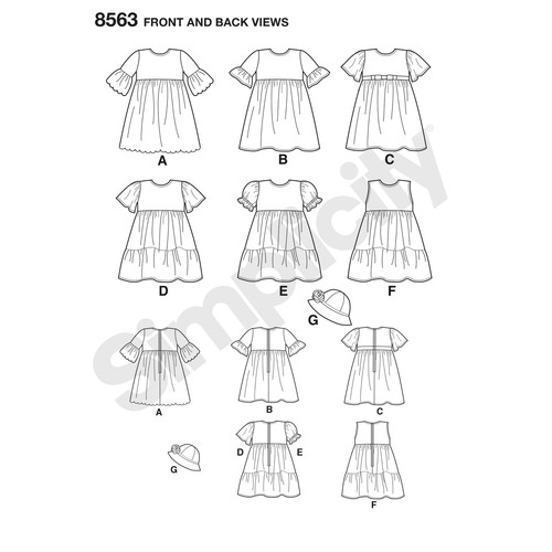 SIMPLICITY 8563 TODDLERS DRESSES & HATS Sewing Pattern Ages 6 Month - 4 Years - Picture 7 of 7