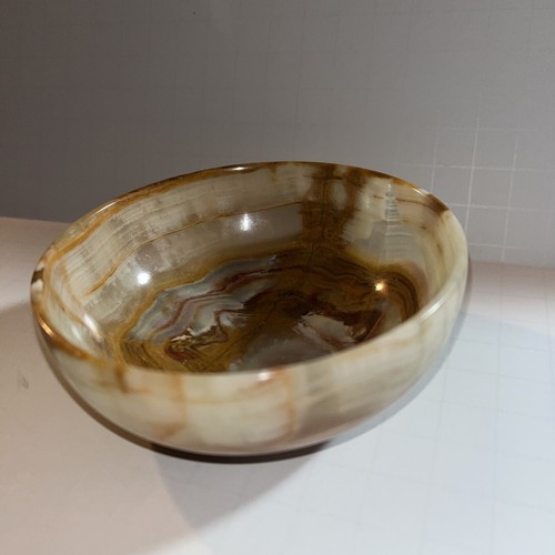 Vintage Natural White Multi Green Brown Marbled Agate Onyx Bowl - Picture 6 of 9