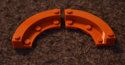 (2) 5x5 Dark Orange 1/4 Round w/ Inside Plate Wall Bricks ~ New Lego Parts ~