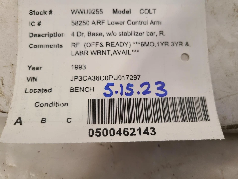二手前右下控制臂前部适合:1993 年普利茅斯柯尔特 1.5 升 带 O — 第 3/4 张图片