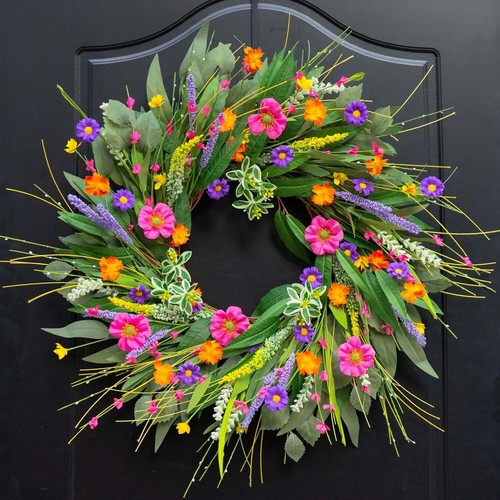 Spring Wreaths for Front Door 24 Inch Spring Wreath with Vibrant Flowers and