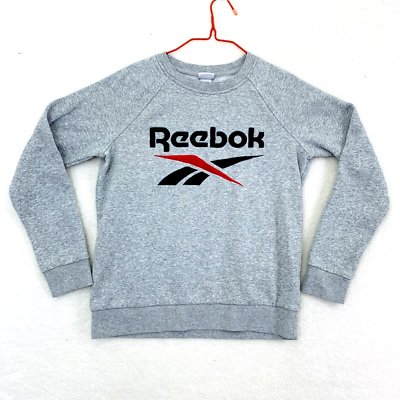 Reebok Men's Sweatshirt Size S Gray Logo Round Neck Long Sleeves