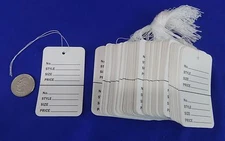 100 White Strung Garment Merchandise Price Tags Large
