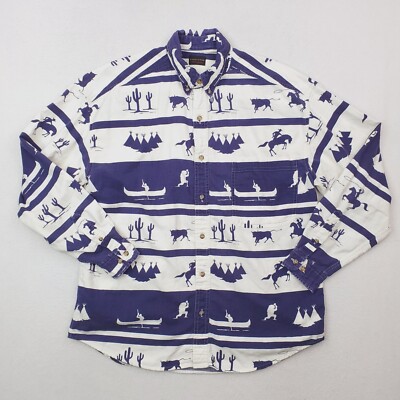 Structure Shirt Mens Large Blue White Southwestern Cowboy Western Desert Aztec