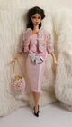 Outfit Dress Coat Bag Fits Silkstone Doll Barbie FR Handmade Pink Silk Blue