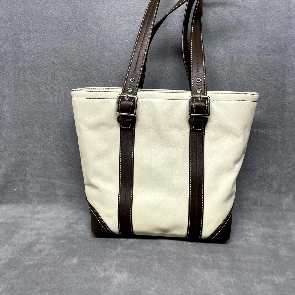 Bolso de Mano Coach para Mujer Beige Cuero Bolsillos Cremallera Doble Asa Bolso de Mano F11201 Foto 3 de 4