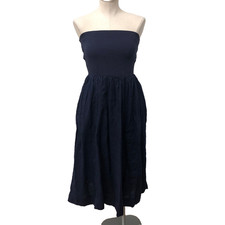 The Drop Helen Strapless Womens Small Blue Pull On Linen Midi Beach Going Out